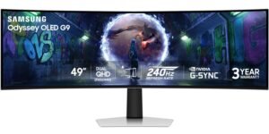 Samsung - 49" Odyssey OLED G9 (G93SD) Dual-QHD 240Hz 0.03ms G-Sync Compatible Curved Glare Free Gaming Monitor - Silver