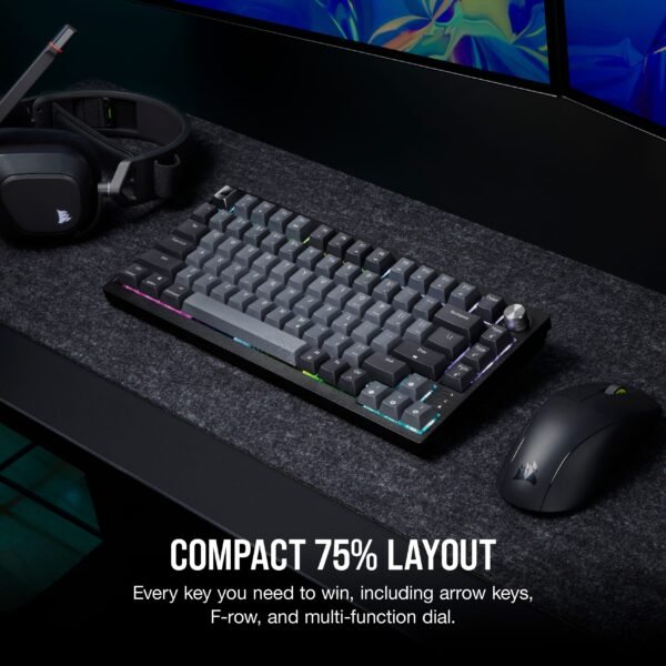 6f9a7baf-4b18-4bc5-823f-8713c731ea2e.jpg CORSAIR - K65 PLUS RGB 75% Wireless Mechanical Pre-Lubricated MLX Red Linear Switch Gaming Keyboard with Hot-Swappable Switches - Black/Gray