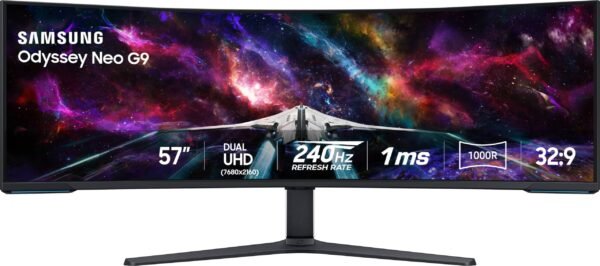 Samsung - 57" Odyssey Neo G9 Dual 4K UHD Quantum Mini-LED 240Hz 1ms HDR 1000 Curved Gaming Monitor (HDMI 
