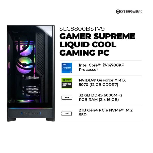936e7b2a-0042-4a62-8e8e-c8ae4407408a.jpg CyberPowerPC - Gamer Supreme Gaming Desktop - Intel Core i7-14700KF - 32GB Memory - NVIDIA GeForce RTX 5070 12GB - 2TB PCIe 4.0 SSD - Black