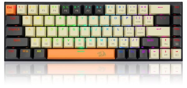 e419e691-6ce3-42e5-aead-00450ddc734b.jpg REDRAGON - K633CGO-RGB Wired 60% Mechanical Gaming Keyboard, RGB Backlit 68 Keys Progammable Keyboard, Hot-Swappable Red Switch - Black/Beige/Orange